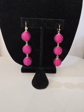 Fuchsia Thread Triple Drop Earrings